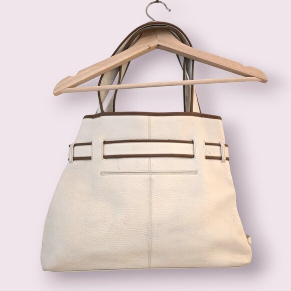 Cole Haan Leather Tote Bag Cream & Tan Trim - Picture 2 of 10